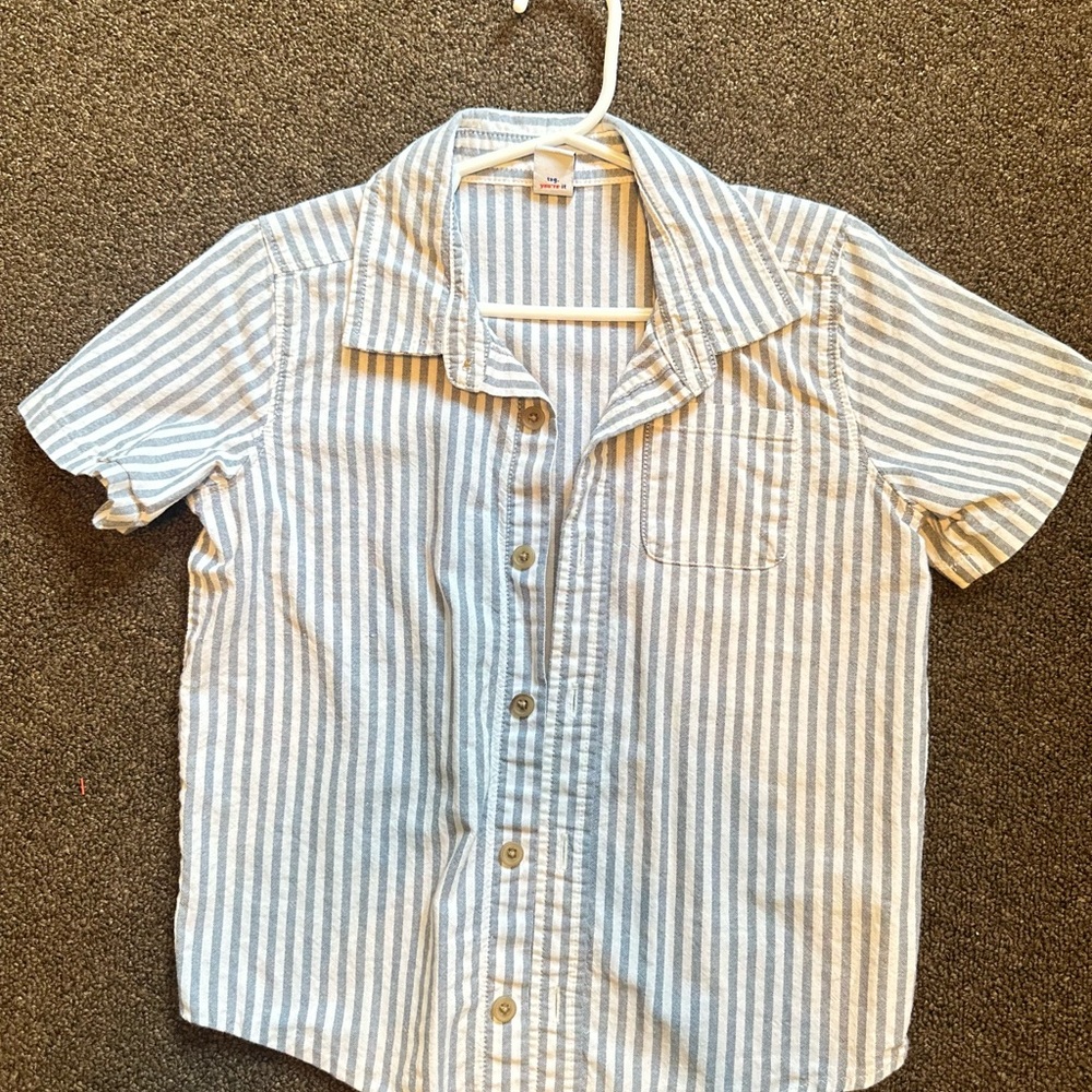 Old Navy Kids Button Down Shirt - Light Blue and White Stripes